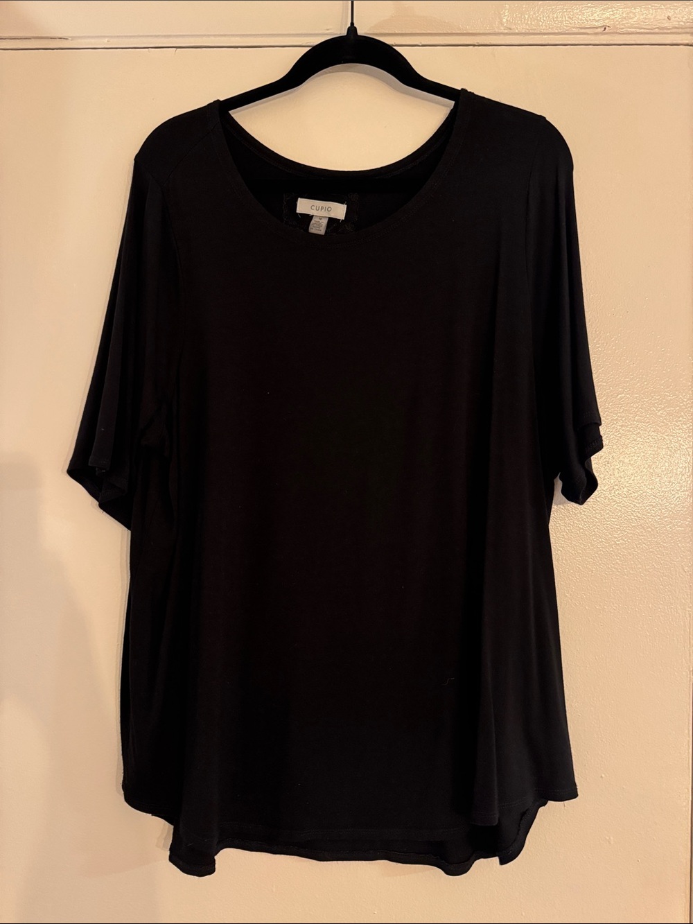 Cupio Black Relaxed Crew Neck Short Sleeve Top, 1X